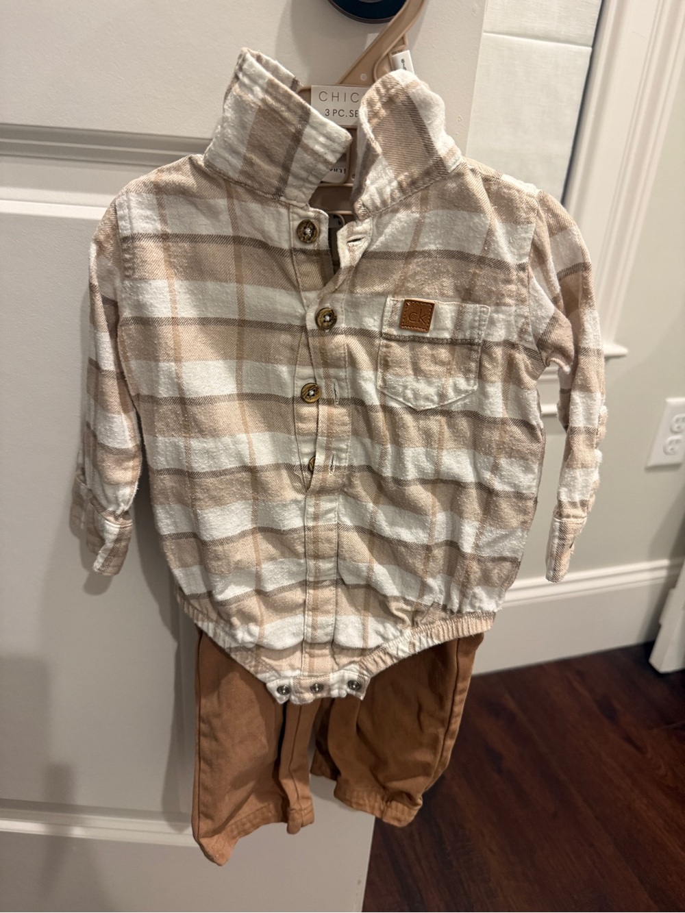 Calvin Klein Beige Plaid Button-Down Shirt with Khaki Calvin Klein Pants